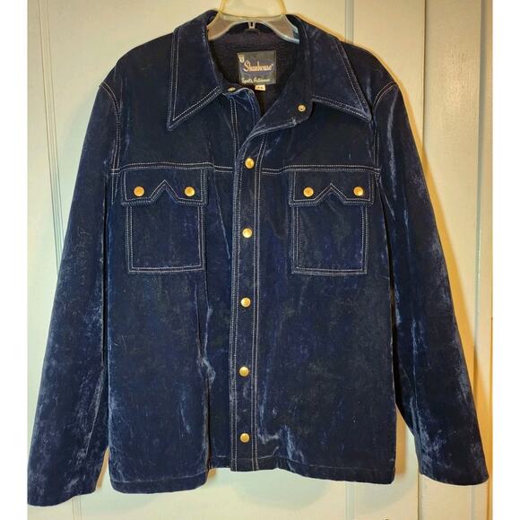 VTG Rare Shanhouse Coat Blue Velvet Mens Faux Fur Lined Sz 42, 70s, Retro - Picture 1 of 10